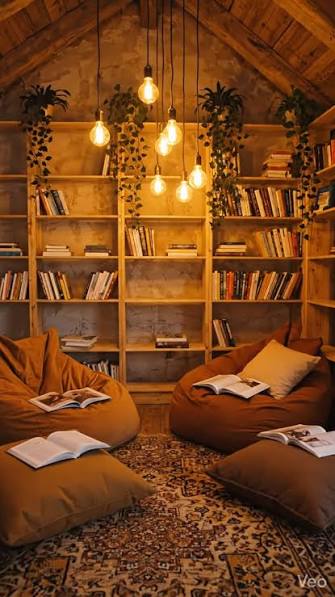 Warm wood reading corner